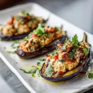 Berenjenas rellenas de carne al horno: Costra de queso crujiente