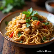 Lo Mein de Pollo Casero Receta F&aacute;cil y Sabrosa al Estilo Cant&oacute;n