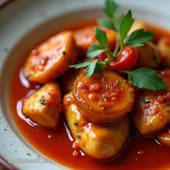 Muslos de Pollo con Pimientos y Piment&oacute;n Ahumado Salsa Jugosa