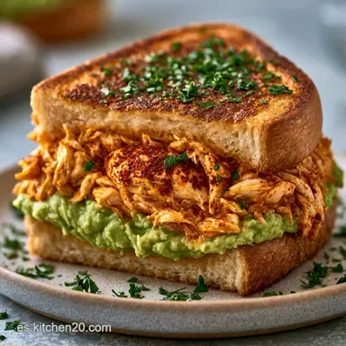 Bocadillo de Pollo Desmechado: 20 Min Tarjeta de receta
