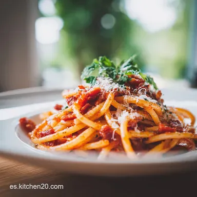 Bucatini a la Amatriciana en 30 Minutos para 4 Servings Tarjeta de receta