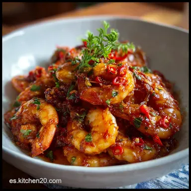 Camarones Picantes Indon&eacute;sicos: Receta Udang Balado Explosiva Tarjeta de receta