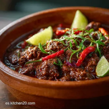 Chili Cl&aacute;sico Receta de Guiso de Carne Tradicional con Cacao Tarjeta de receta