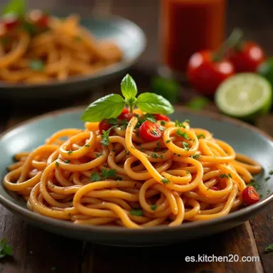 Receta de Fideos Picantes Espaguetis con Chipotle y Lim&oacute;n Tarjeta de receta