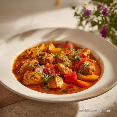 Paprikash H&uacute;ngaro: Receta Tradicional con Pollo para 4 Porciones Tarjeta de receta