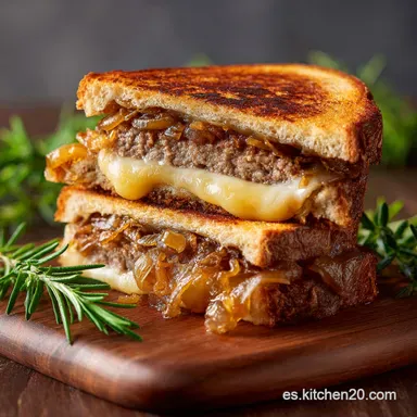 S&aacute;ndwich Patty Melt de Pavo: Receta Gourmet con Cebolla Caramelizada Tarjeta de receta