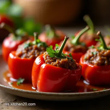 Mejor Receta Pimientos Rellenos Cl&aacute;sicos de Carne a la Espa&ntilde;ola Tarjeta de receta
