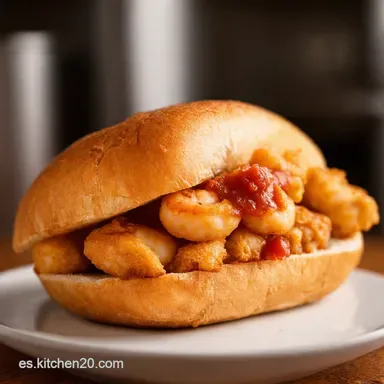Po Boy de Camarones Fritos con Salsa Remoulade Casera Tarjeta de receta