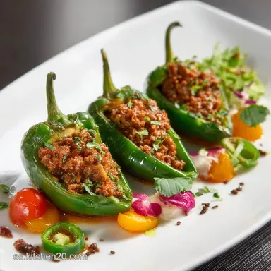 Pimientos Poblanos Rellenos: El Cl&aacute;sico de Picadillo Casero Tarjeta de receta