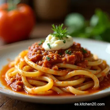 Receta de Carne Molida y Pasta Rag&uacute; Lento de Abuela para la Sobremesa Tarjeta de receta