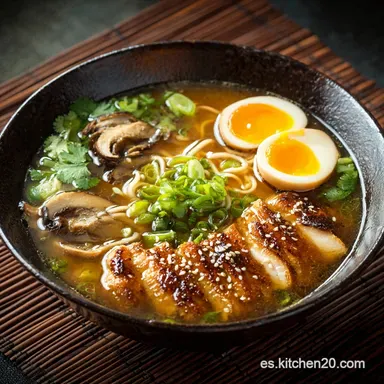 Ramen de Pollo Japon&eacute;s Receta del Caldo Chintan claro y Ajitama Tarjeta de receta