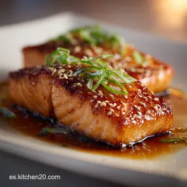 Salm&oacute;n Teriyaki Receta F&aacute;cil, Glaseado Brillante y Sabor Umami Tarjeta de receta