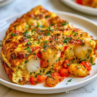Tortilla de Bacalao y Pimientos Jugosa Tarjeta de receta