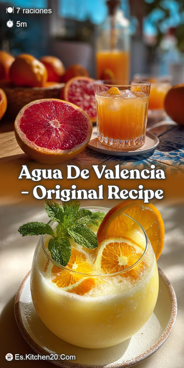 Close-up of a refreshing Agua de Valencia. See the citrusy hues and tiny bubbles, inviting you to try this cool, crisp drink.