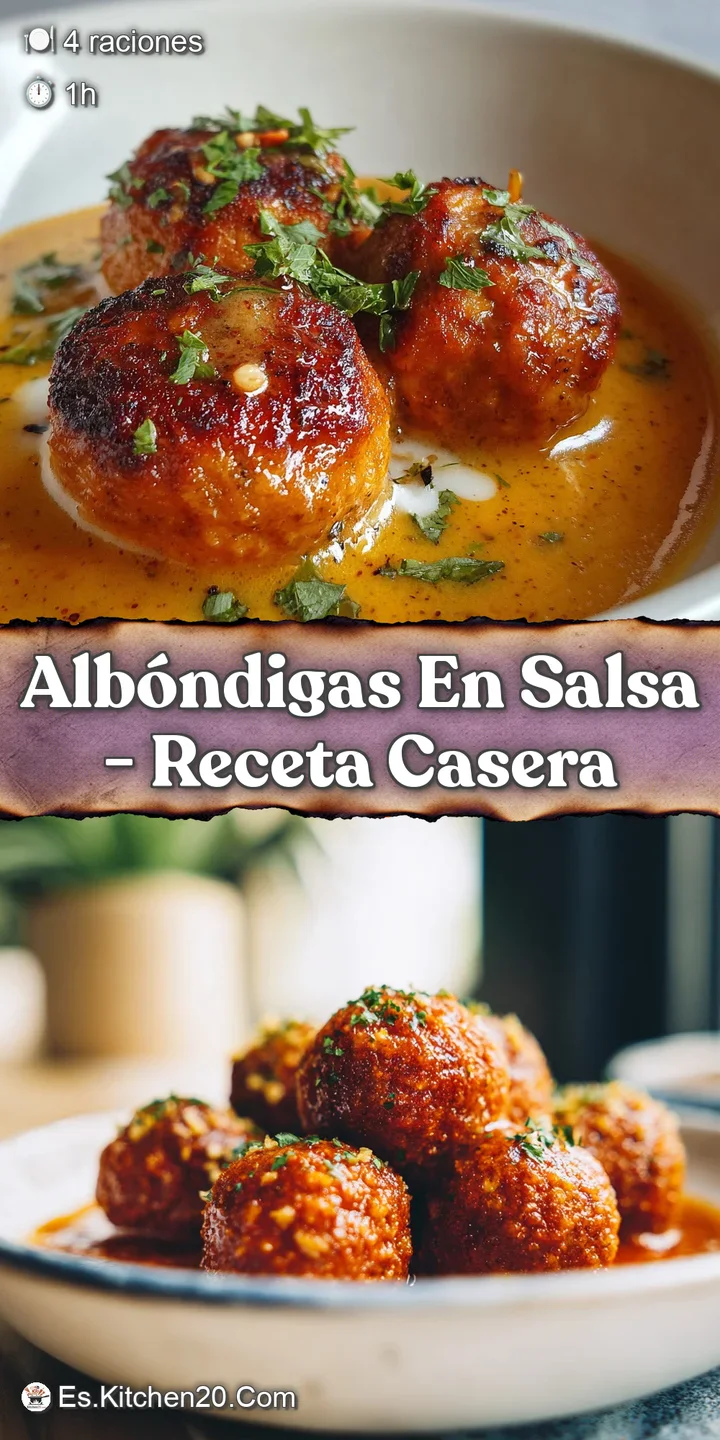 Close-up of glistening albondigas in a thick, savory tomato sauce, showcasing flecks of herbs and meaty texture ready to eat.