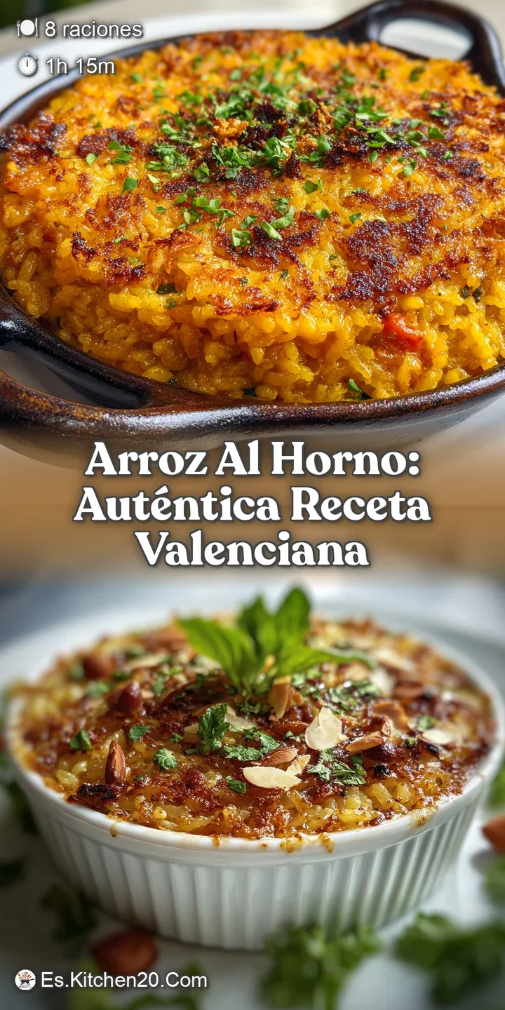 Close-up captures the glistening, caramelized crust of arroz al horno. Plump chickpeas, sausage, and potato peek through r...