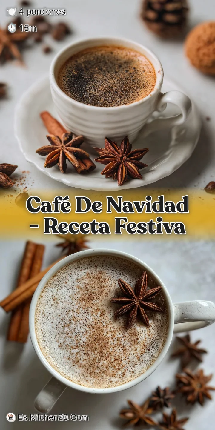 Close-up of frothy, spiced Caf&eacute; de Navidad. Cinnamon dusting and a star anise provide aromatic, festive warmth in a clear ...