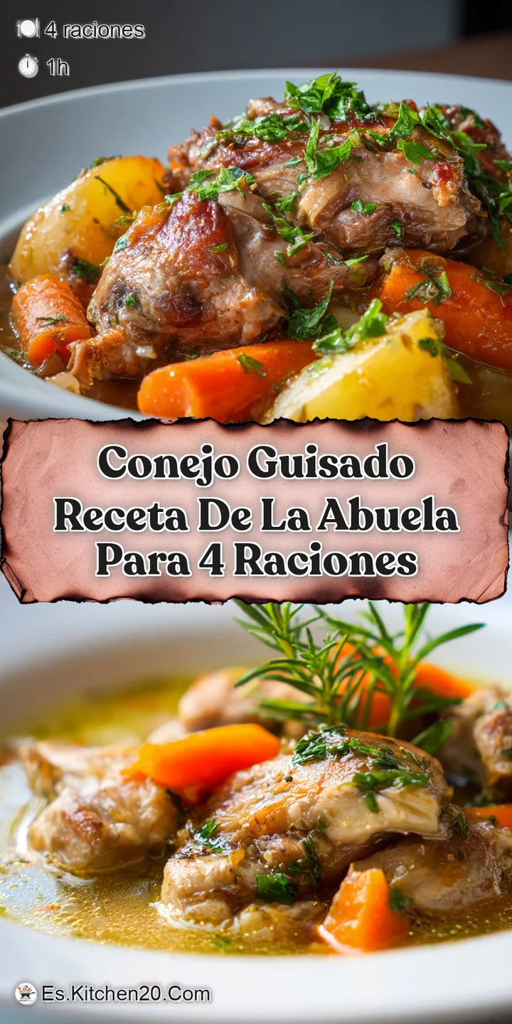 Close-up of tender rabbit pieces simmering in a savory, dark sauce. Hints of carrots, onions, and herbs create depth of fl...