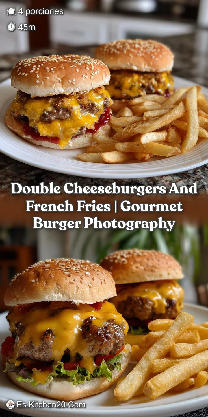 Double Cheeseburgers and French Fries | Gourmet Burger Photography