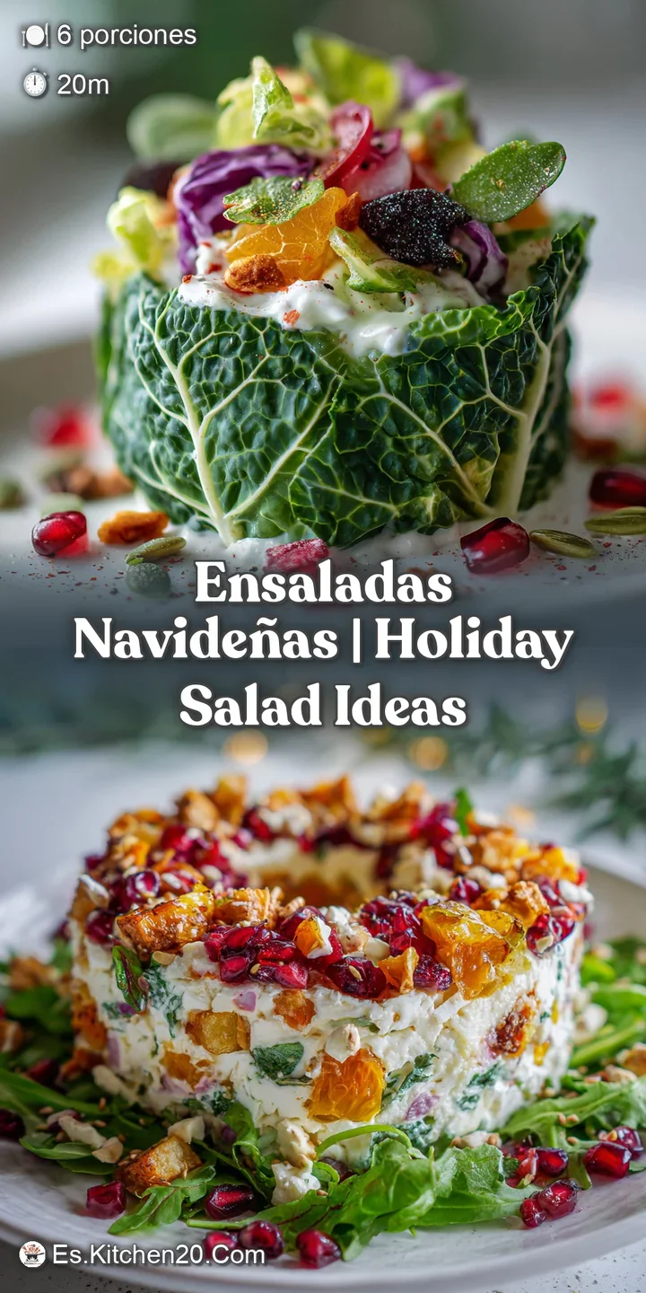 Close-up of a vibrant Christmas salad featuring juicy pomegranate seeds, crumbled cheese, crisp greens, and a light, glist...