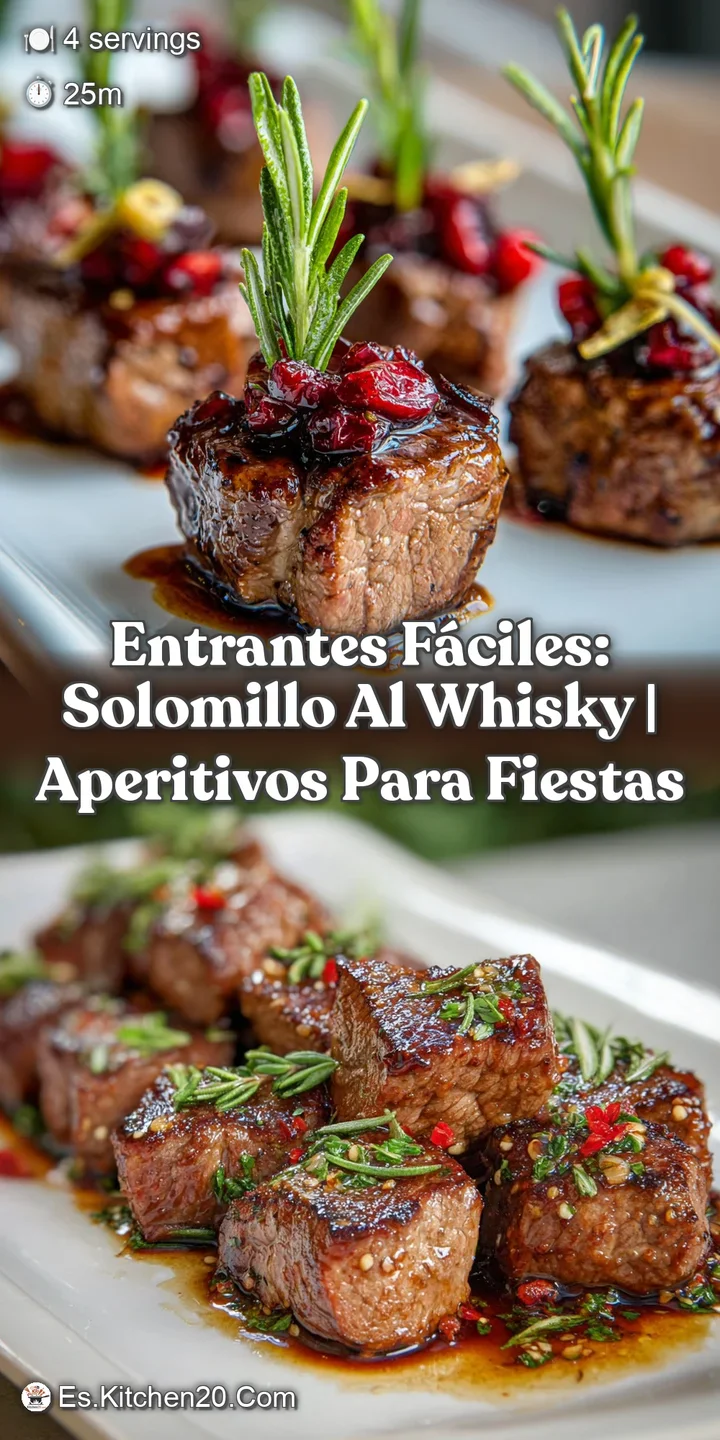 Close-up of succulent beef medallions, beautifully caramelized, with a glossy, dark whiskey sauce glistening under the light.