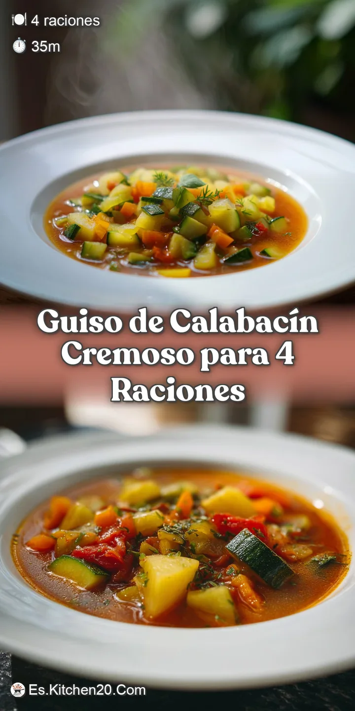 Close-up of glistening zucchini and tomato chunks in a flavorful stew, hinting at fresh herbs and savory spices; rustic & ...