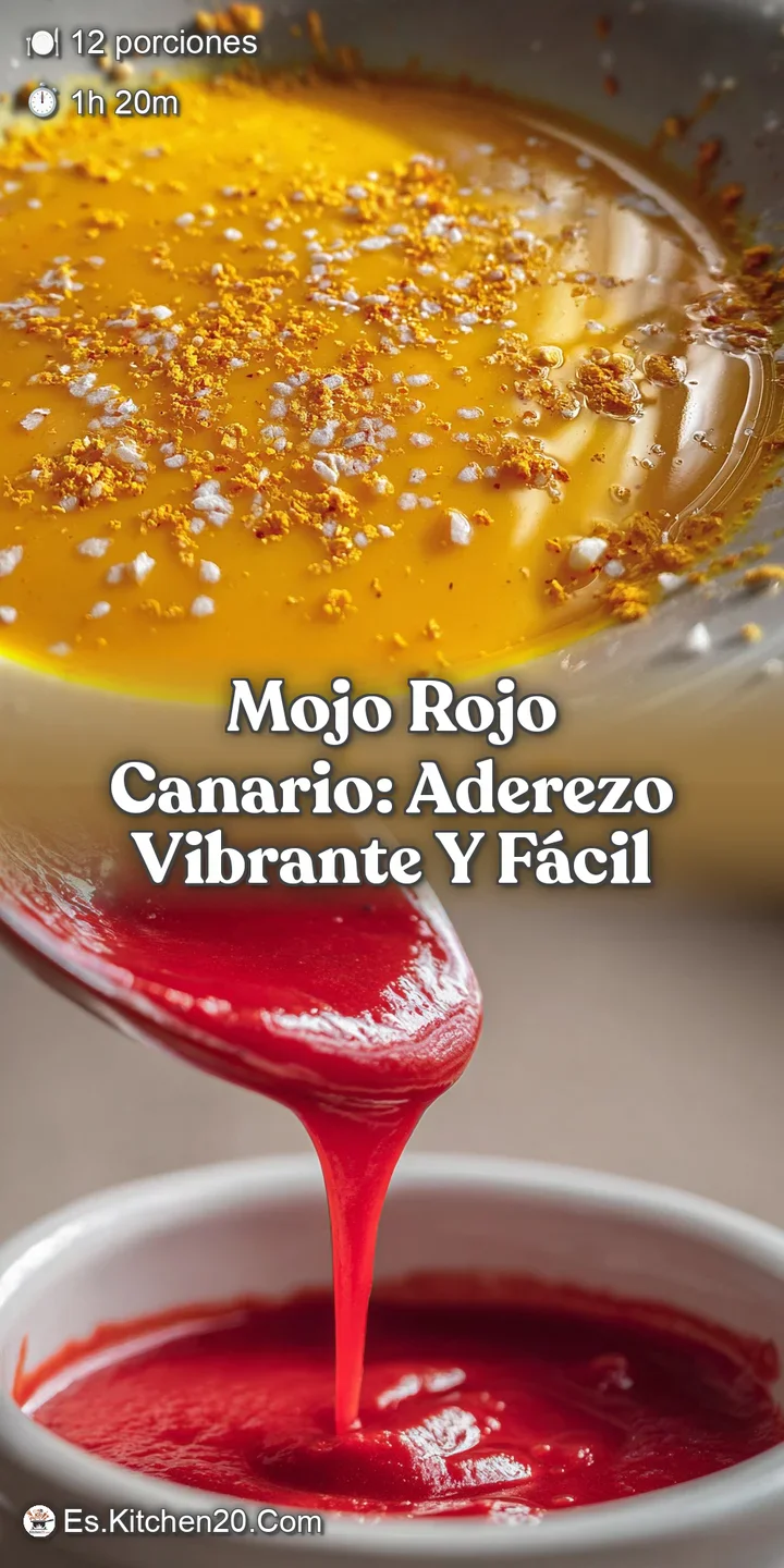 Intense close-up of mojo rojo: Tiny oil droplets shimmer over the coarsely textured sauce. Deep red color hints at smoky f...