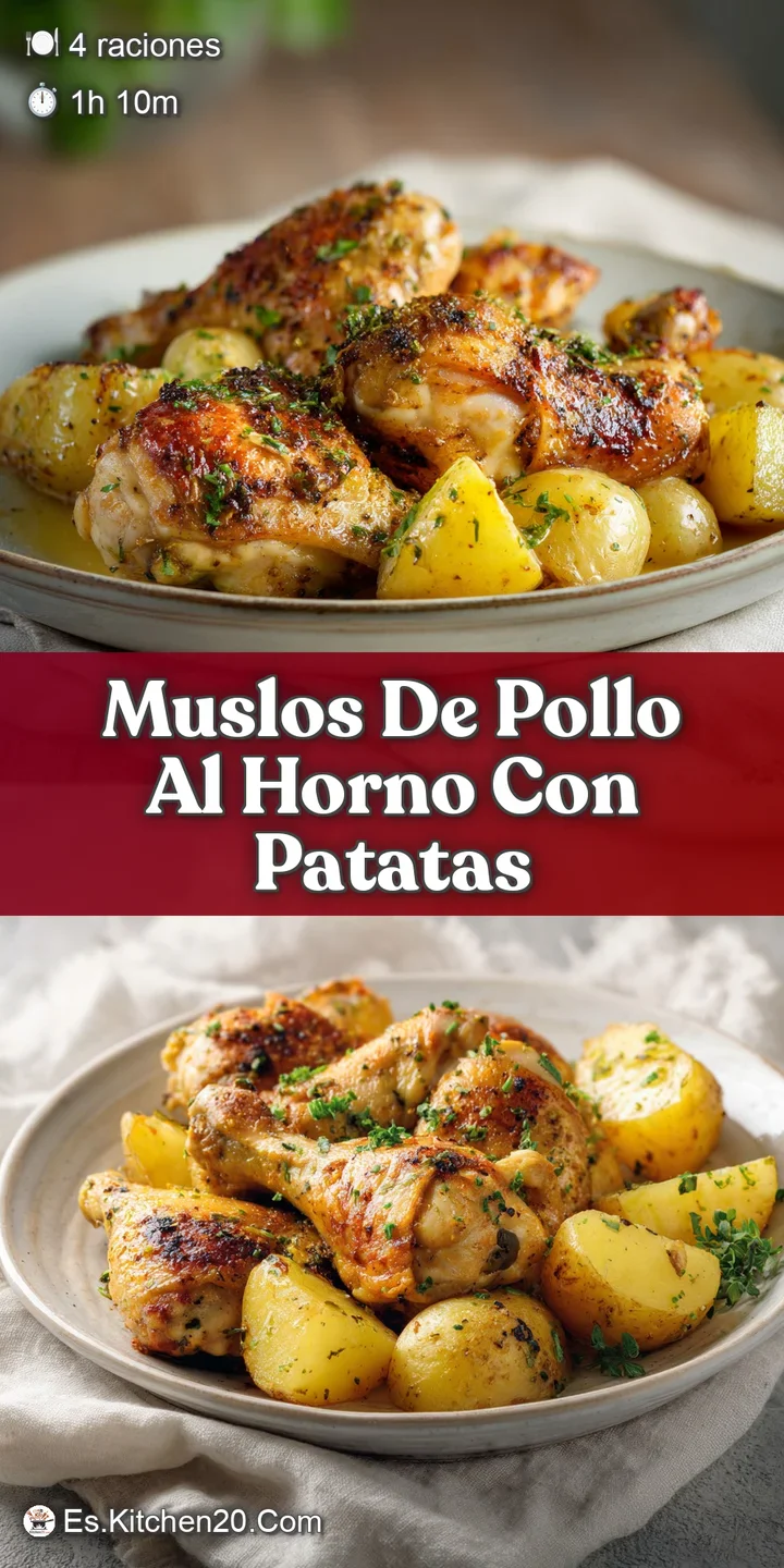 Close-up of glistening, deeply browned chicken skin, flecked with herbs, resting on a bed of golden roasted potatoes and s...