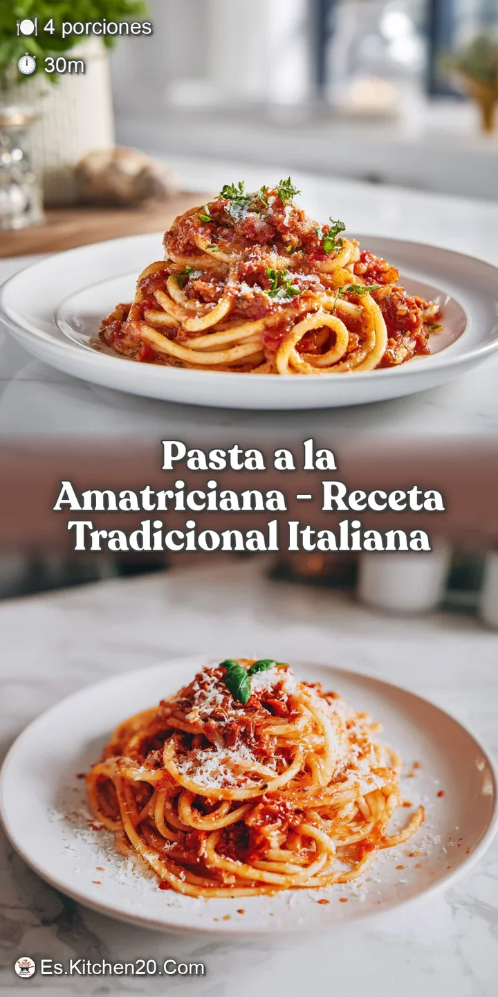 Close-up of glossy, rich red Amatriciana sauce clinging to perfectly cooked spaghetti, with bits of crispy pork.