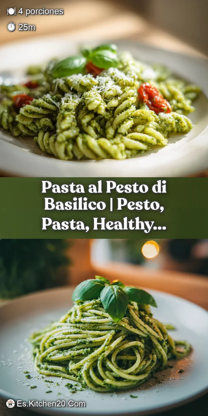 Close-up of emerald green pesto clinging to delicate pasta strands, showcasing a rich, velvety texture.