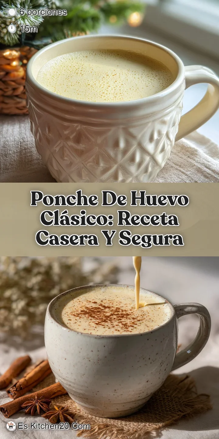 Close-up of frothy ponche de huevo showing light foam and a sprinkling of warm spice. Hints of cinnamon and nutmeg visible.