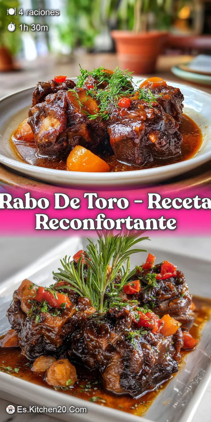 Close-up of braised oxtail, showcasing the succulent, shredded meat with glistening fat and a thick, flavorful, dark brown...