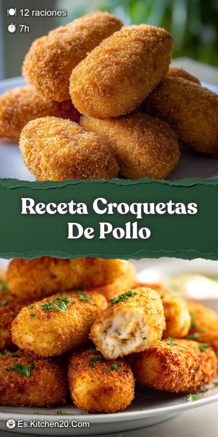 Close-up of a freshly fried chicken croquette, revealing a tempting, creamy bechamel filling and a perfectly crunchy, gold...