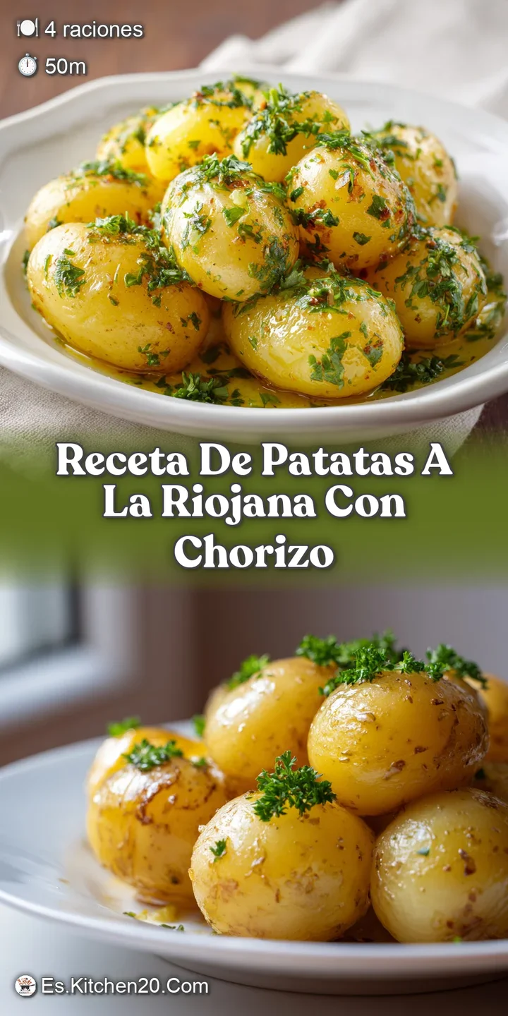 Close-up of glistening, tender potatoes and savory chorizo in a piment&oacute;n-spiced Riojana stew; irresistible comfort food.