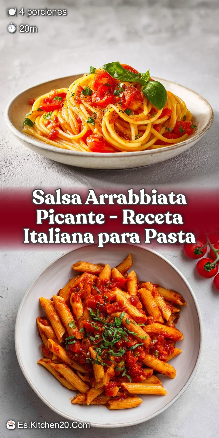 Close-up of glossy red pasta coated in a rich, textured tomato sauce, showing visible chili flakes.