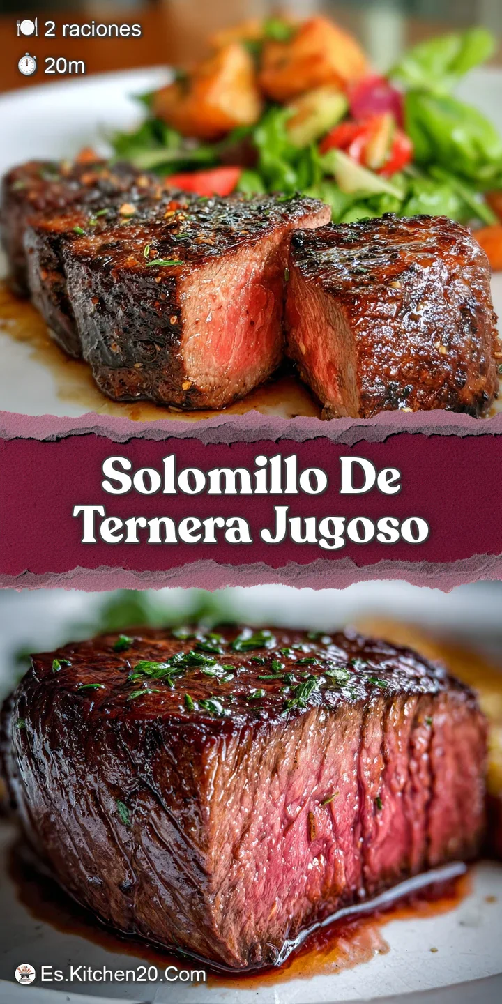 Close-up of a juicy beef tenderloin steak, browned and crusty outside, with a pink center, showcasing the delicious textur...