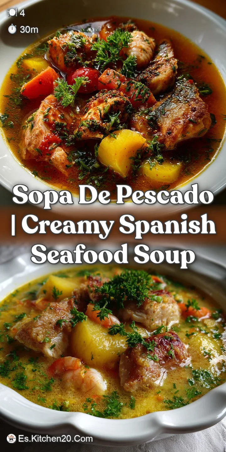 Close-up of bubbling sopa de pescado. Shimmering broth reflects light, highlighting the plump shrimp and flaky fish within.