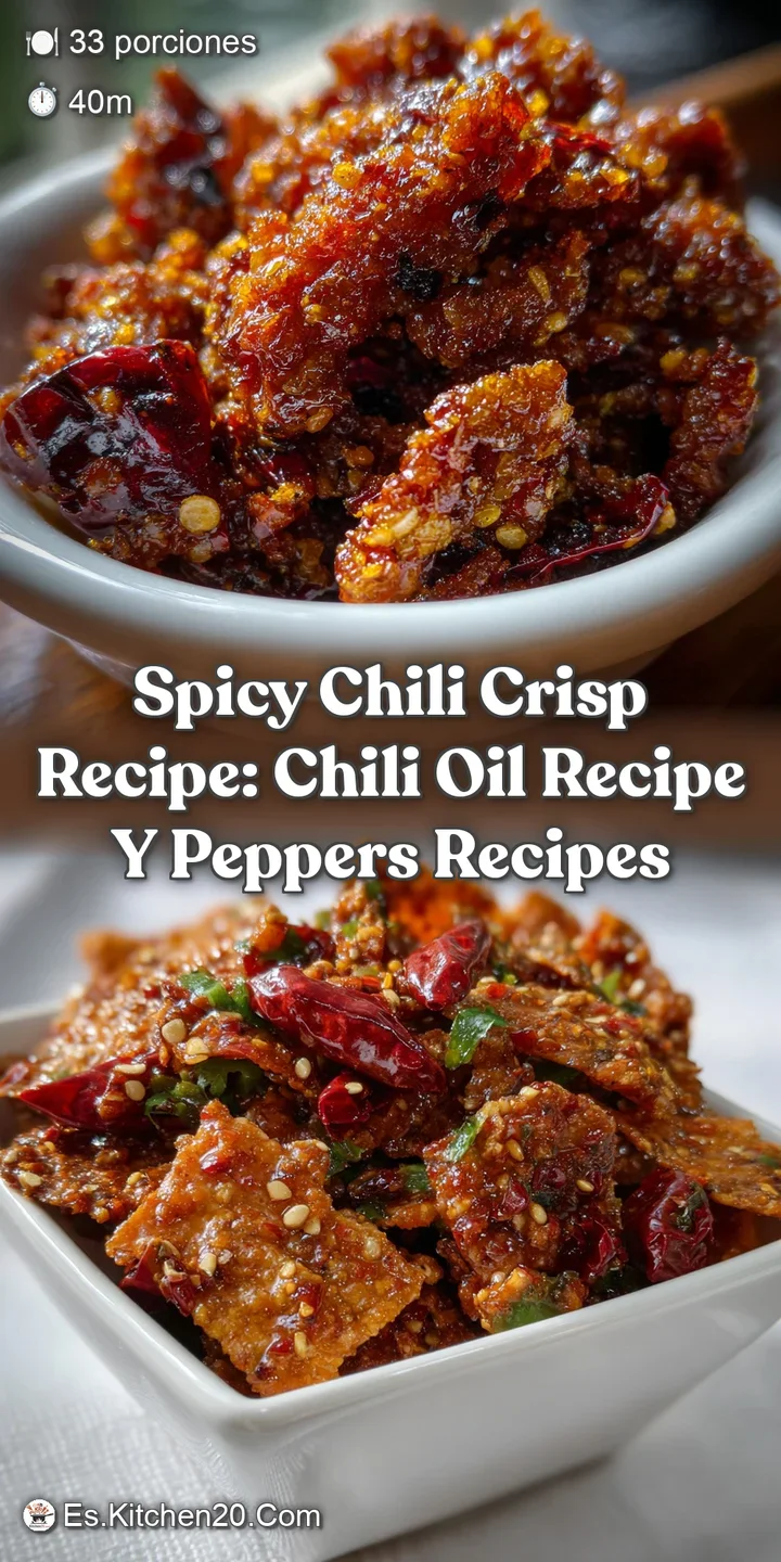 Close-up of the chili crisp reveals a mix of textures: crunchy fried garlic, deep red chili flakes, and a pool of fragrant...