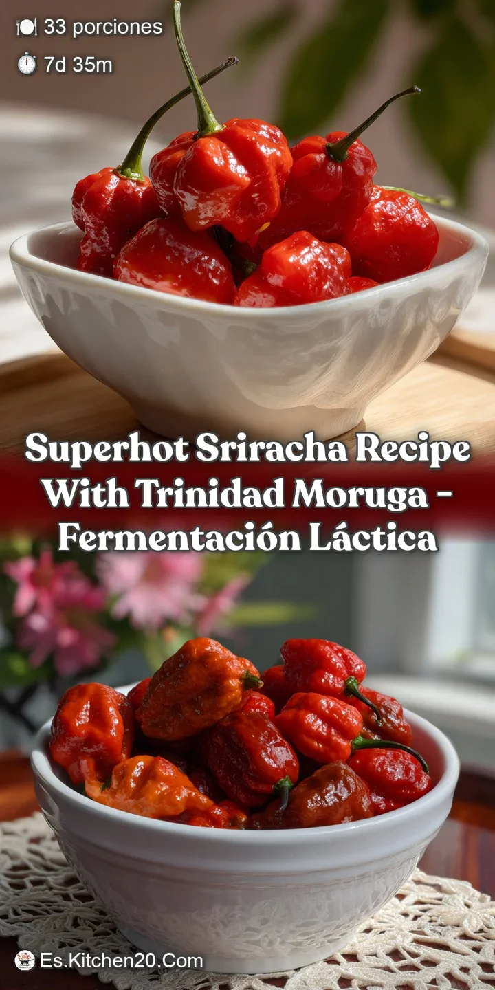 Close-up shot showing the thick, textured sriracha; dark red hue contrasting with the glossy surface and visible chili see...