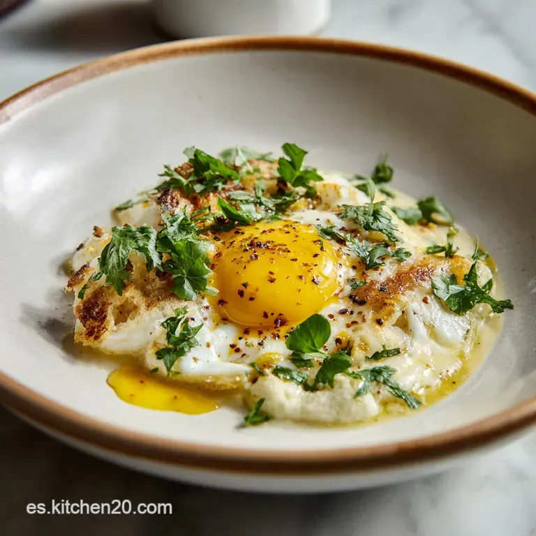 A single serving of ajoarriero, garnished with parsley, showcasing the dish's rich, textured sauce and tender potatoes on ...