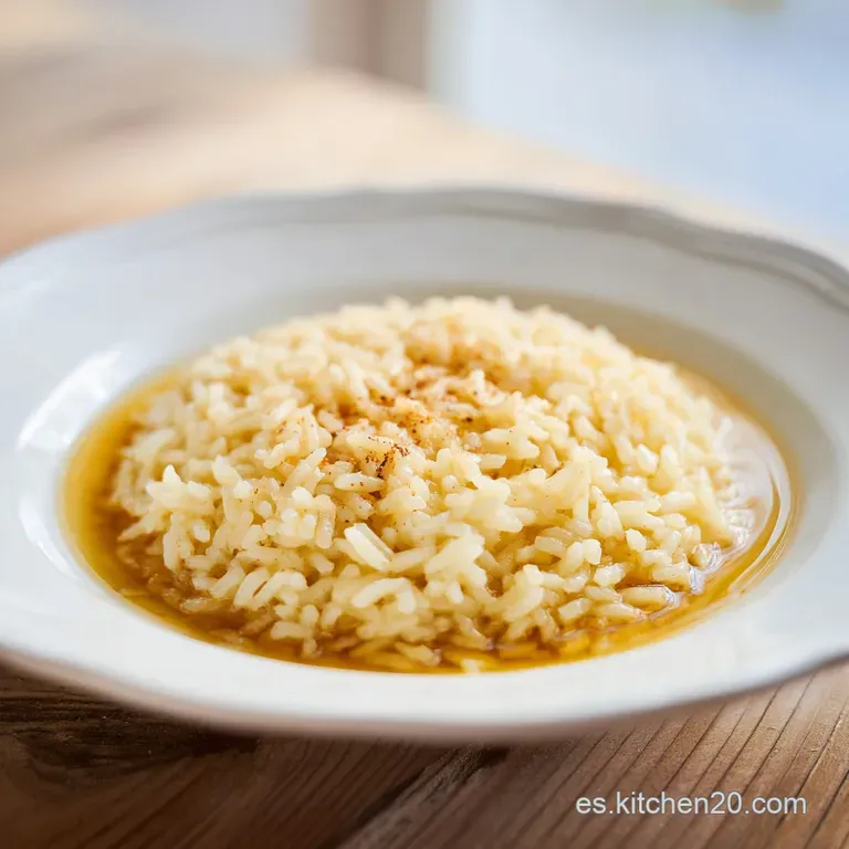 Elegant portion of saffron-infused Arroz a Banda on white plate. Seafood accents and bright parsley sprig elevate the pres...