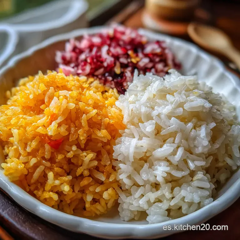 A perfectly plated mound of glistening fried rice, showcasing the colorful mix of ingredients against a simple white dish....