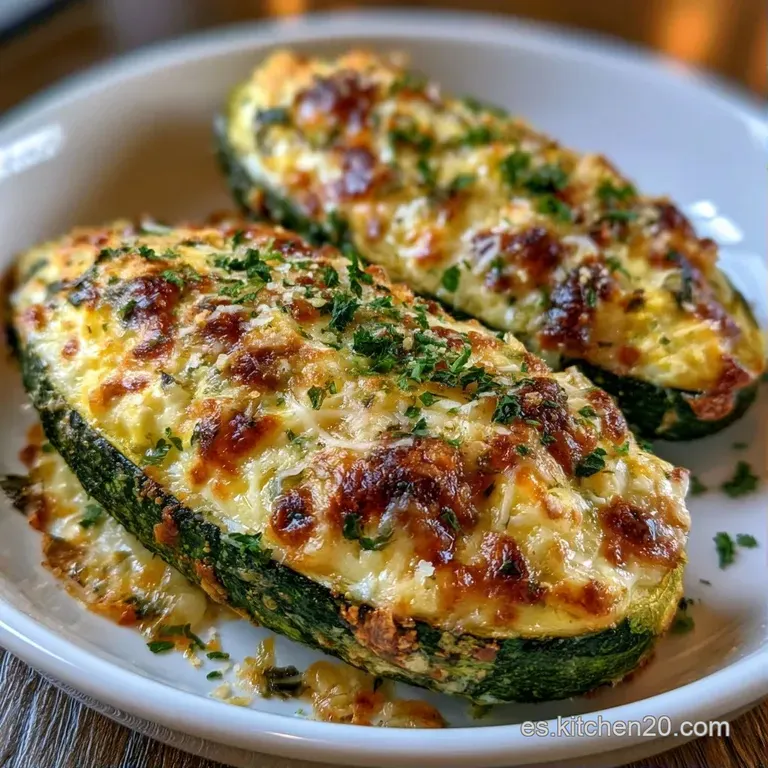 Calabacín verde brillante y huevos cocidos servidos con espolvoreado de perejil fresco y un toque de aceite dorado.