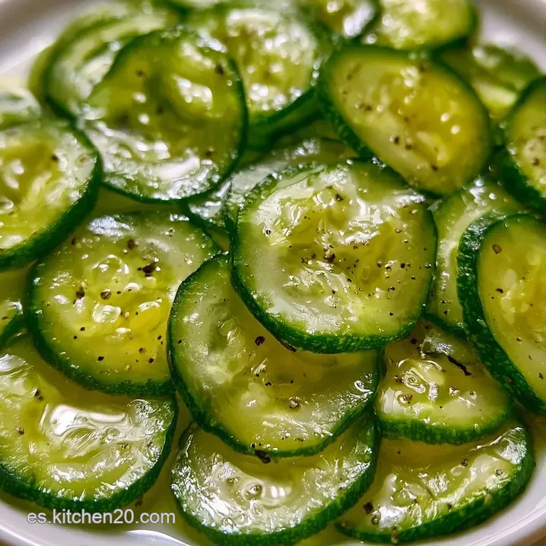 Plato blanco con cortes translúcidos de verdura verde, piñones tostados y hojas de menta fresca esparcidas con estilo.