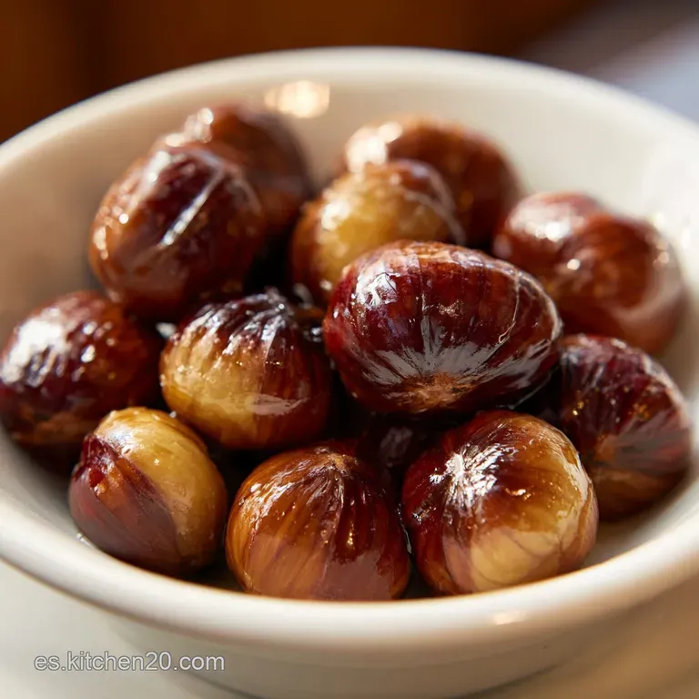 Steaming pile of cooked chestnuts artfully arranged in a rustic bowl, evoking warmth and autumn comfort with hints of smok...