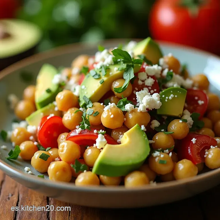 Ensalada Mediterr&aacute;nea De Garbanzos Con Aguacate Y Feta presentation