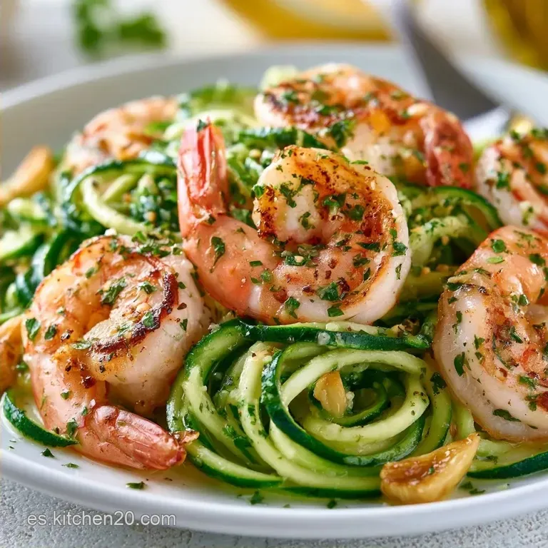Espaguetis de Calabac&iacute;n con Gambas al Ajillo
