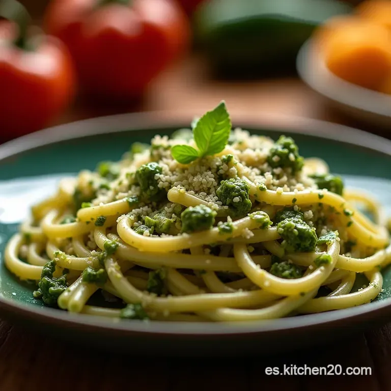 Pasta Verde Brillante Espaguetis Cremosos a La Mexicana presentation
