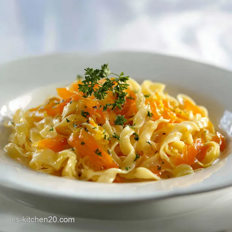 Plated fideos, glistening with oil, showcasing toasted pasta, tender vegetables, and a sprinkle of fresh herbs for an invi...