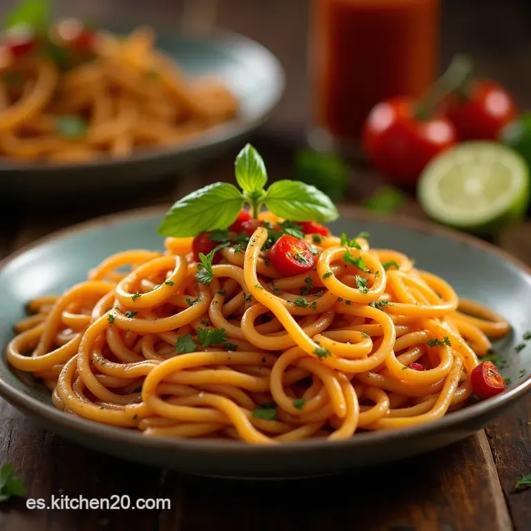 Fideos Ardientes Del Sol Espaguetis Picantes Con Chile Chipotle Y Lim&oacute;n presentation